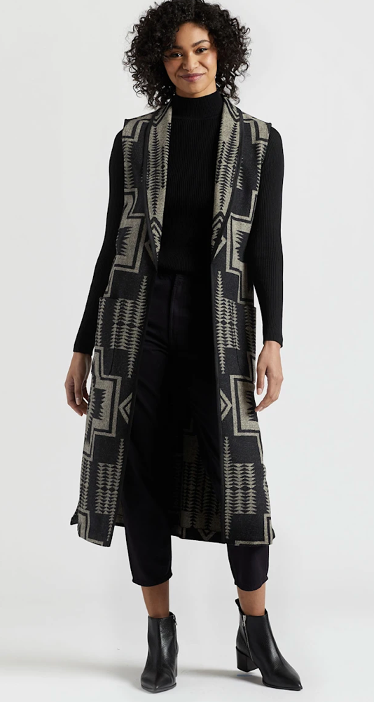Pendleton HARDING LONG WOOL VEST Black & Grey