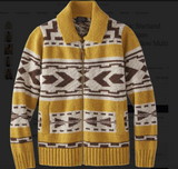 Pendleton Wool Sweater Westerley Mustard Brown Cream Zip Front