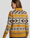 Pendleton Wool Sweater Westerley Mustard Brown Cream Zip Front
