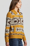 Pendleton Wool Sweater Westerley Mustard Brown Cream Zip Front
