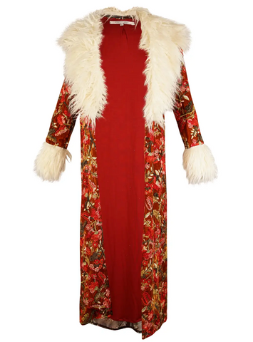 Penny Fresca Embroidered Faux Fur Maxi Coat