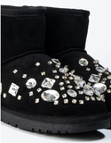 Cheyenne Black Ugg Like Boots with Bling