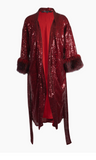 Red Full Sequin Kimono with Faux Fur and Belt