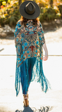 Desert Nude Turquoise  Coral Burnout Floral Velvet Top with 15