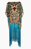 Desert Nude Turquoise  Coral Burnout Floral Velvet Top with 15
