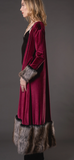 Burgundy Velvet Maxi Coat with Faux Faux Cuffs and Hem