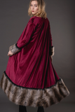 Burgundy Velvet Maxi Coat with Faux Faux Cuffs and Hem