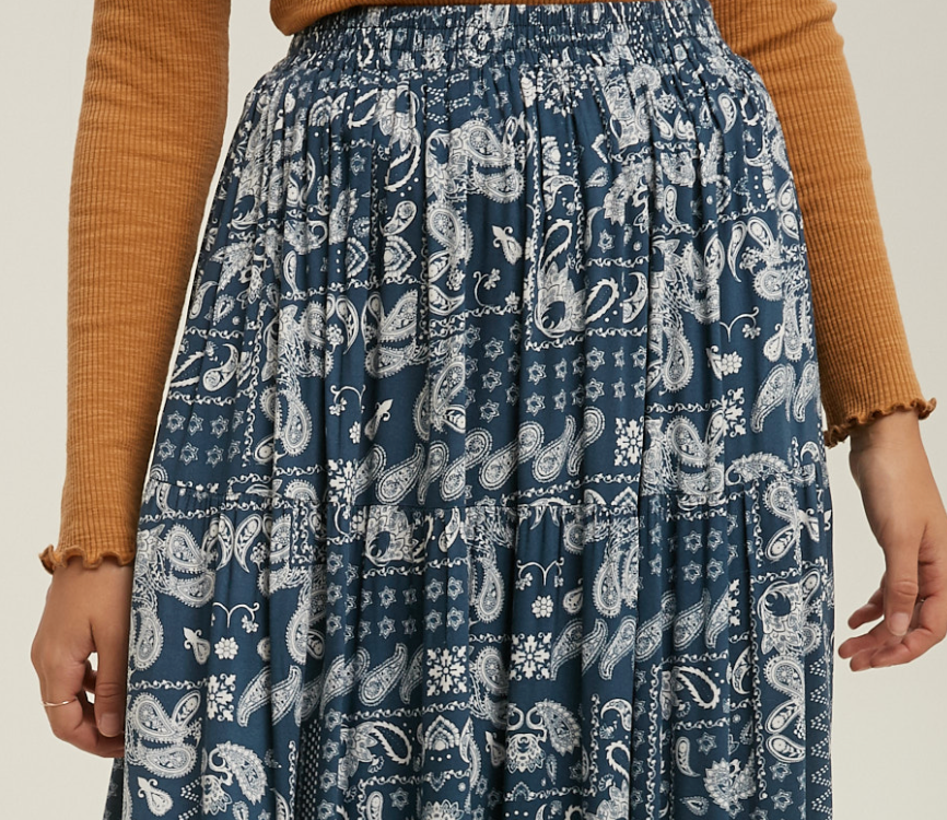 Paisley Bandana Long Skirt Mustard or Denim Pockets!
