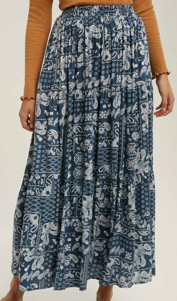 Paisley Bandana Long Skirt Mustard or Denim Pockets!