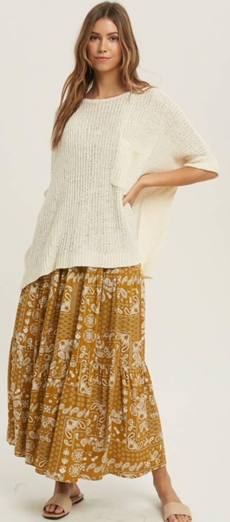 Paisley Bandana Long Skirt Mustard or Denim Pockets!