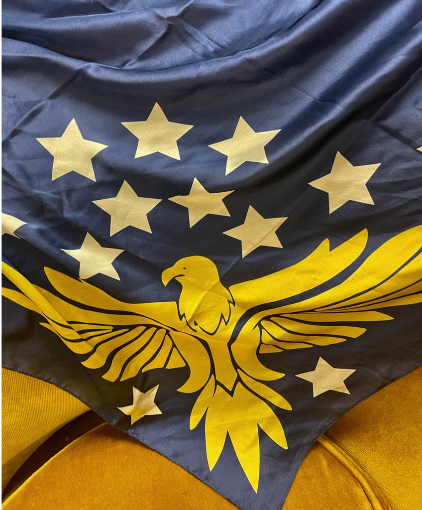 Blue Wild Rag with Yellow Eagle White Stars