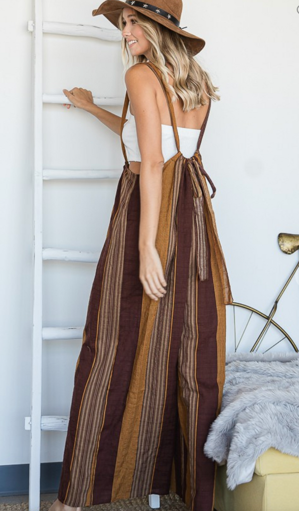 Wide Leg Striped Suspender Pants