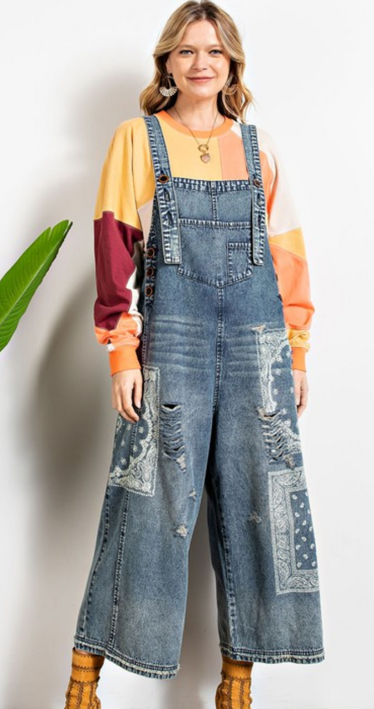 VIntage Denim Loose Fit Bandana Overalls