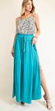 Satin Drawstring Split Maxi Skirt