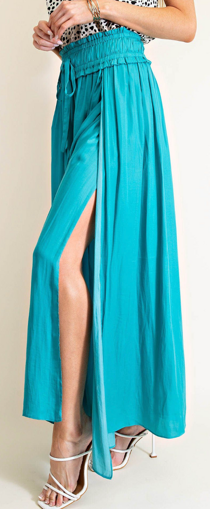 Satin Drawstring Split Maxi Skirt