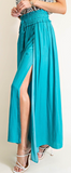 Satin Drawstring Split Maxi Skirt