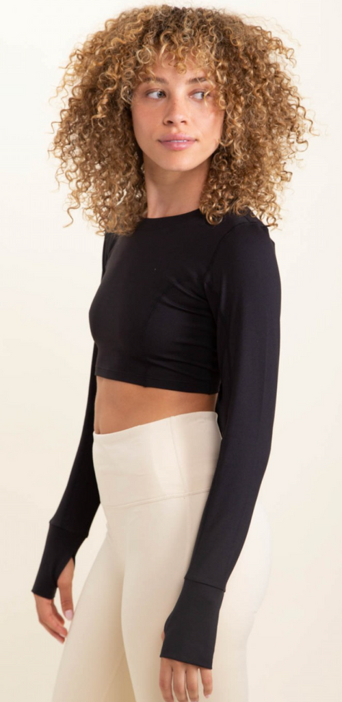 Cropped Long-Sleeve Top With Tie-Back