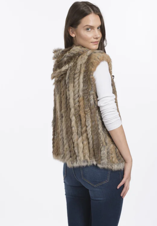 Rex Rabbit Non Shedding Fur Vest with Hood One Size