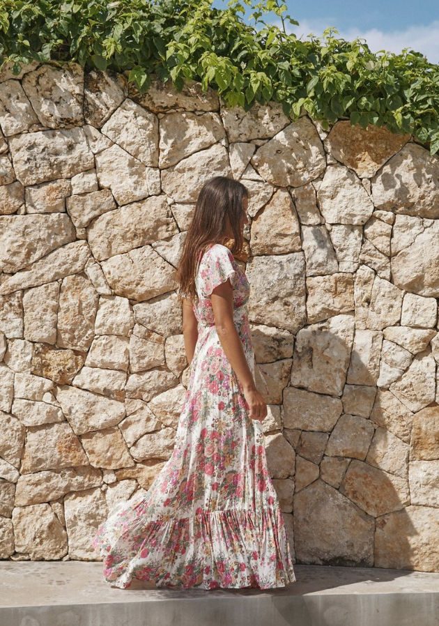 Provence Faux Wrap Maxi Dress-Natural