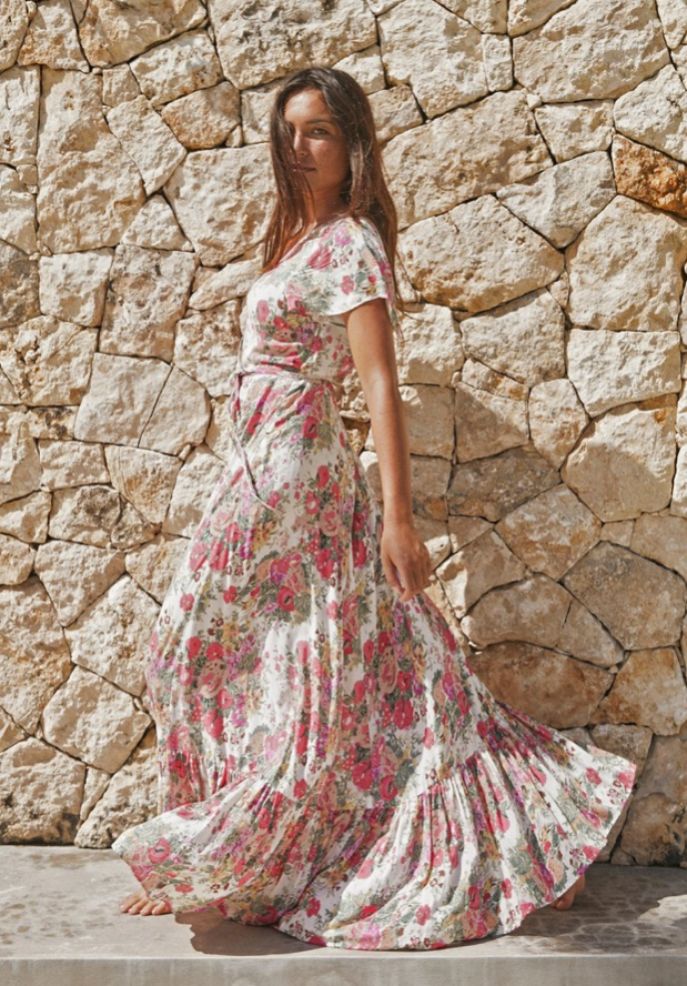 Provence Faux Wrap Maxi Dress-Natural