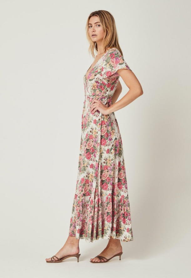 Provence Faux Wrap Maxi Dress-Natural