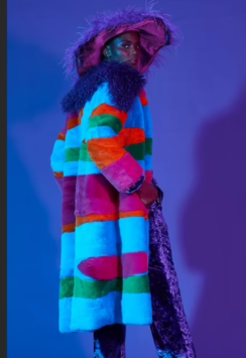 Rainbow Handmade Bamboo Faux Fur Coat