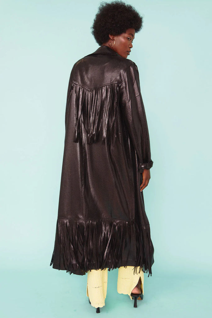 Maxi Fringe Snake Print Coat