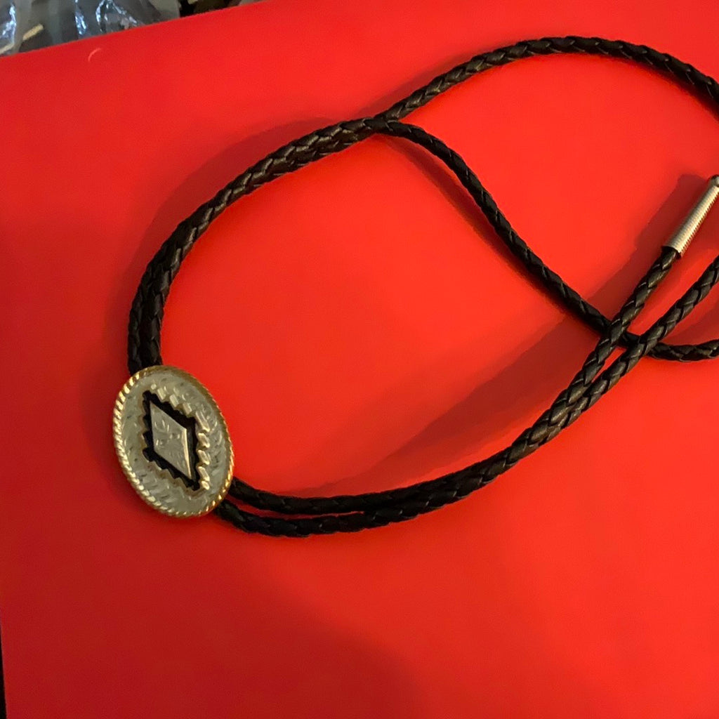Oval Silver Gold Diamond Bolo