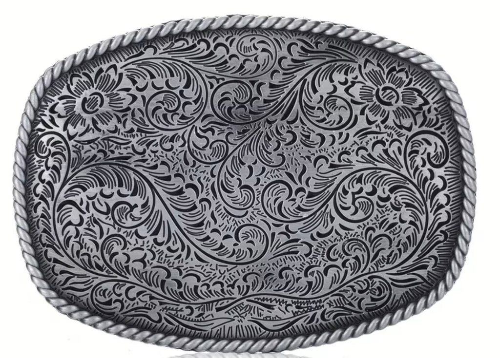 Engraved Rope Edge Western Belt Buckle Vintage Look