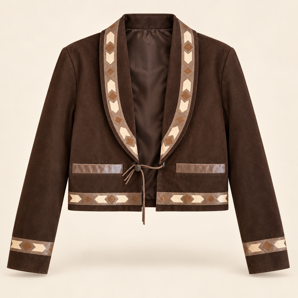 Vintage Suede Jacket Arrow Leather Trim L