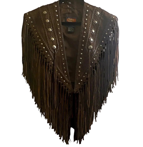 Vintage Suede Hand Tied Fringe Studs Shrug O/S