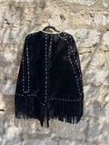 Suede Fringe Black Poncho Arrows O/S