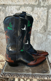Vintage Mahan Boots 7.5 Inlay Bronc Rider