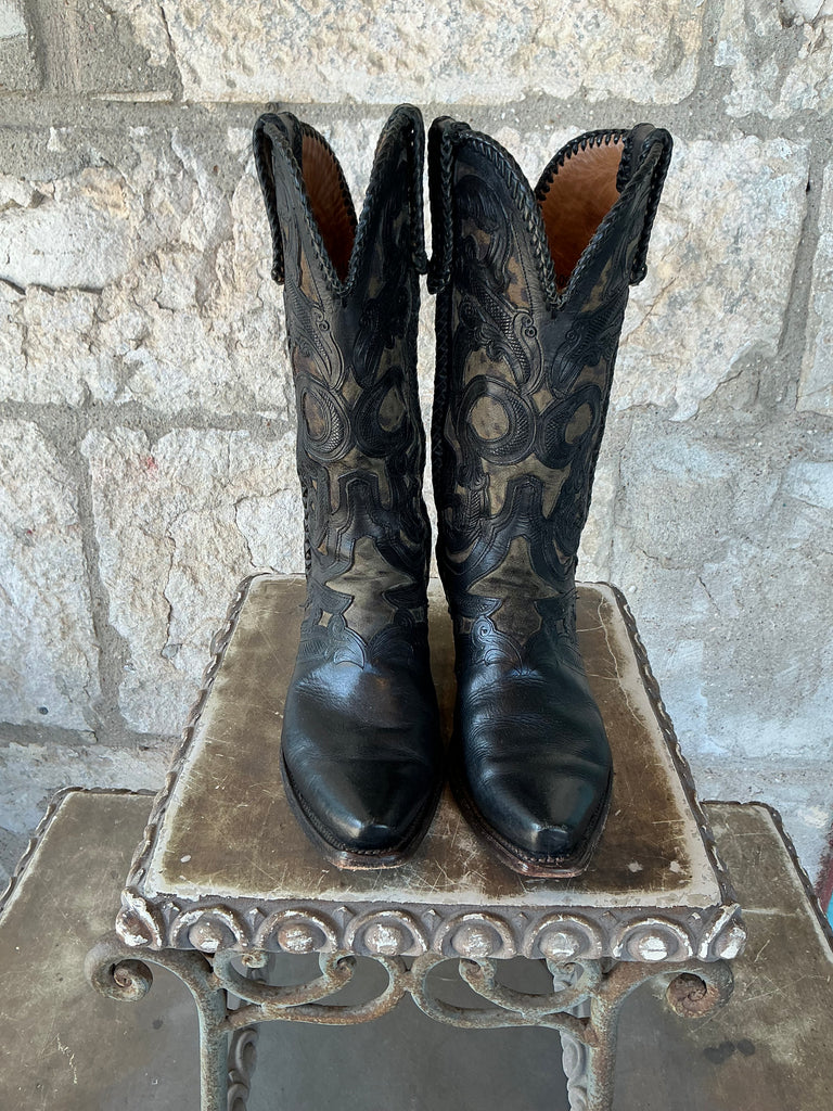 Vintage Heavily Hand Tooled Inlay 8.5B Boots