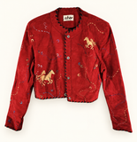 Vintage Hand Painted M Red Suede Horses Jacket