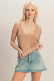 Open Knit Scallop Edge Button Front Tank Top