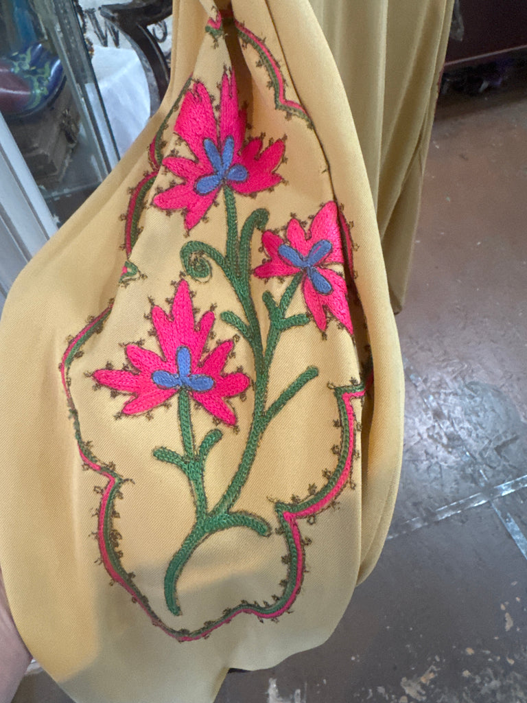 Vintage Custom Mustard Old Chain Stitch Embroidery 1940s