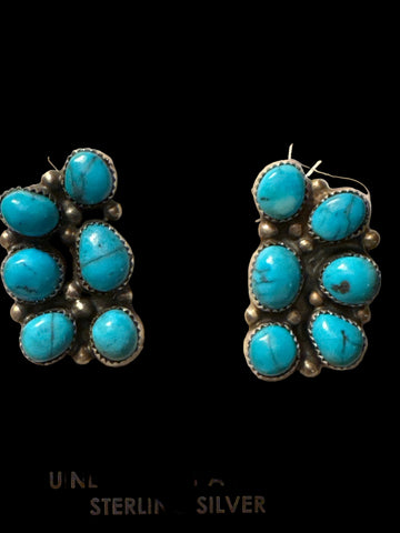 DONOVAN NEZ NAVAJO HANDMADE SS KINGMAN TURQ EARRINGS