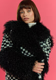 Checkered Faux Fur Coat