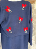 Vintage Navy 2PC Suit St John 4 Red Bows