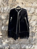Suede Fringe Black Poncho Arrows O/S