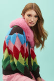 Diamond Banana Peel Cardigan Faux Fur Collar