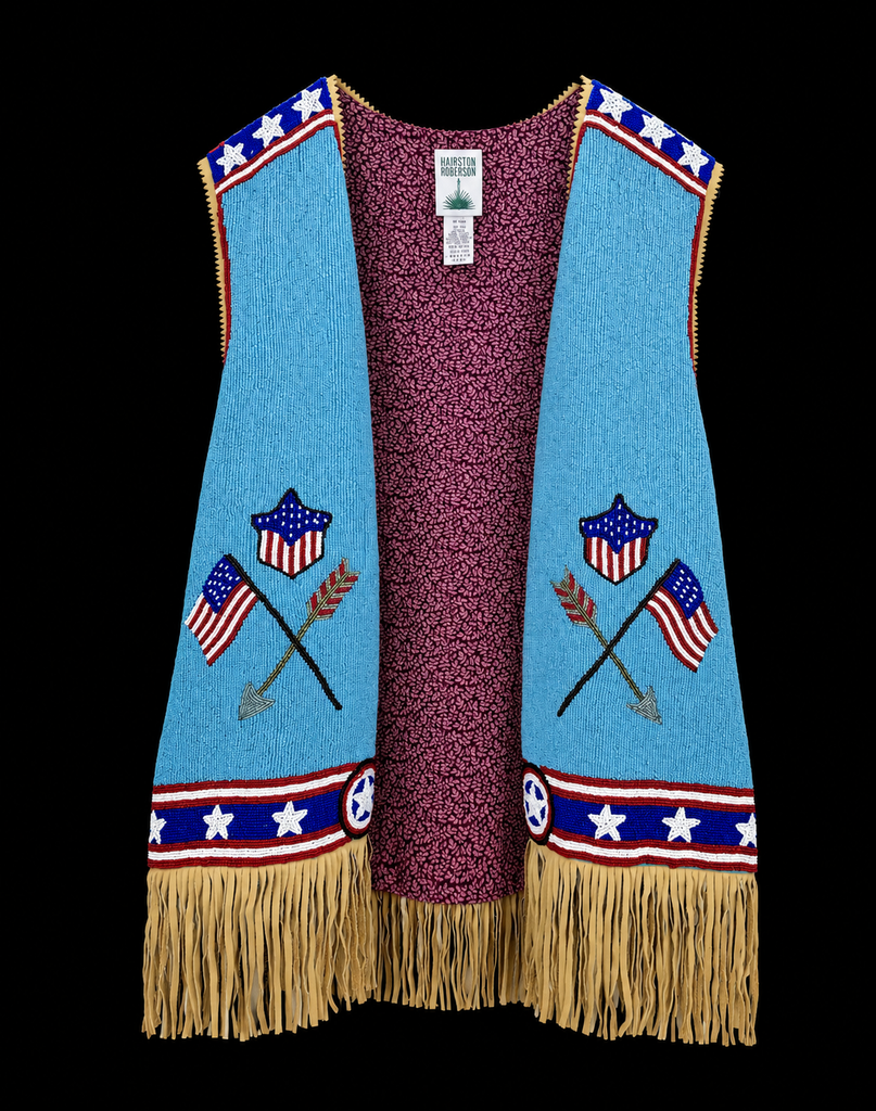 Vintage Beaded Vest USA Flag Stars Horse Fringe “As Is”