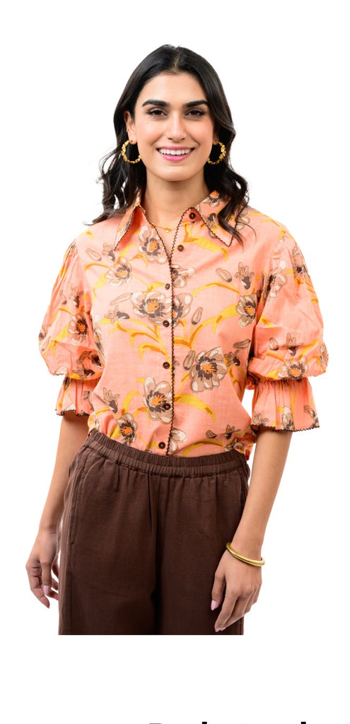 Peach Blossom Puff Sleeve Blouse