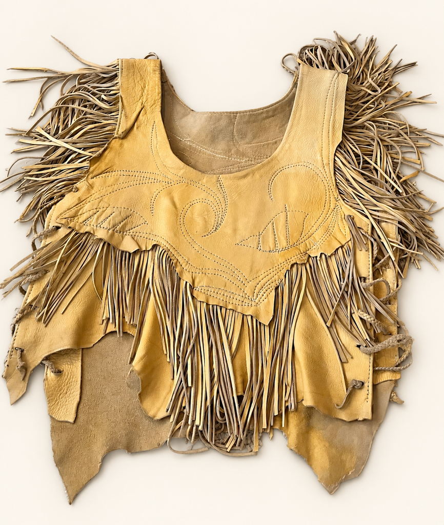 Vintage Buckskin Fringe Top Side Laces OOAK