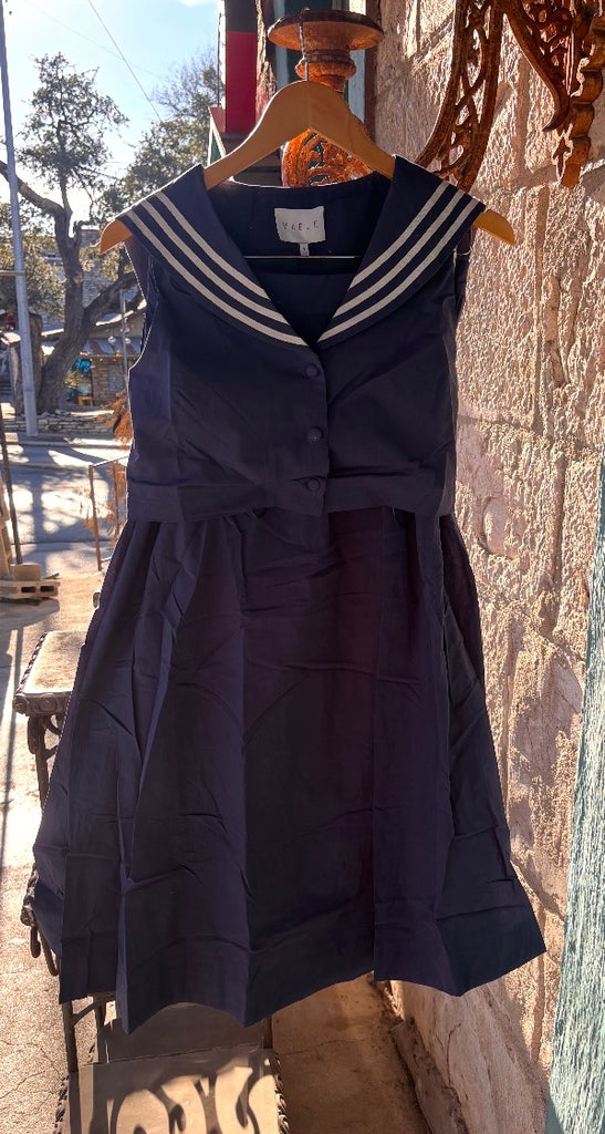 Sailor Collar Top Midi Skirt Set Navy