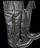 Fringe Tall Black Boots 10 Zipper Vintage