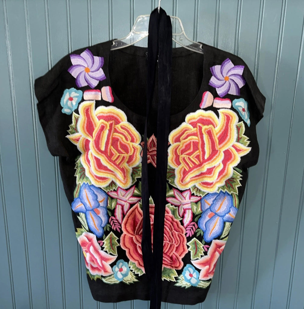 Embroidered Floral Cotton Top M