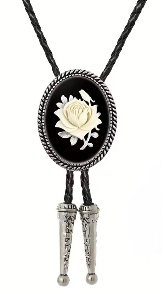White Rose Bolo Tie