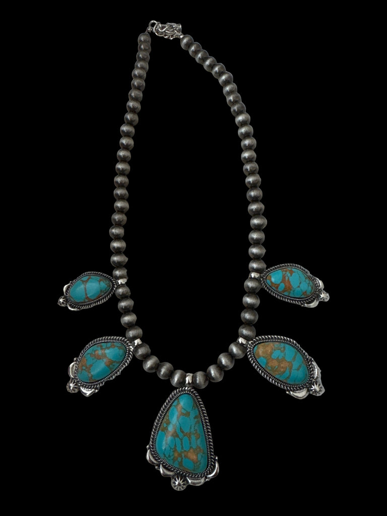 Faux Turquoise Navajo Pearls Necklace Oval Stones